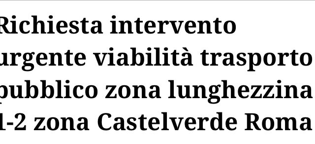 Richiesta intervento urgente viabilità trasporto pubblico zona lunghezzina 1-2 zona Castelverde Roma Est